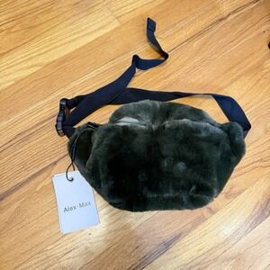 NWT Alex Max Green Faux Fur Fanny Pack Waist Bag Military Green, New Fanny Pack